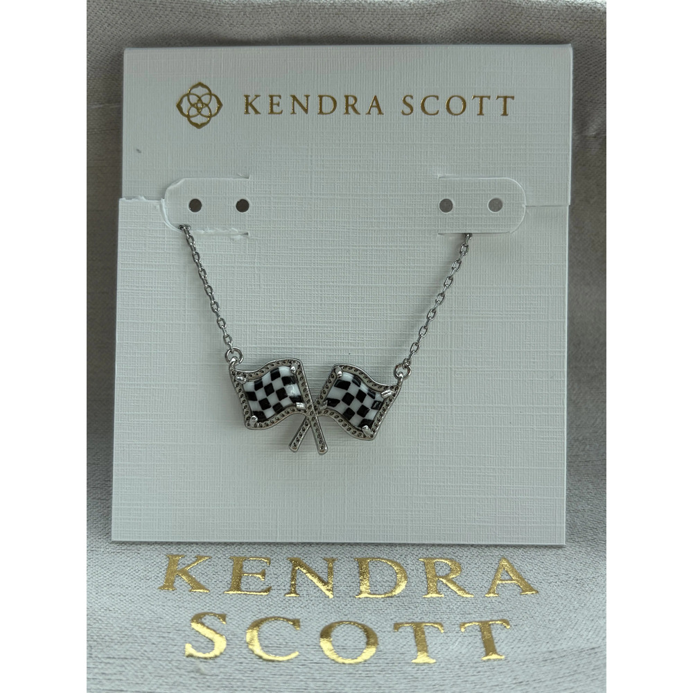 Kendra Scott x Checkered Flag Silver Short Pendant Necklace